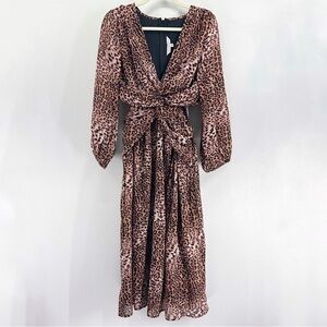 Anthropologie Ranna Gill Leopard Print Cut Out Long Sleeve Midi Dress Medium